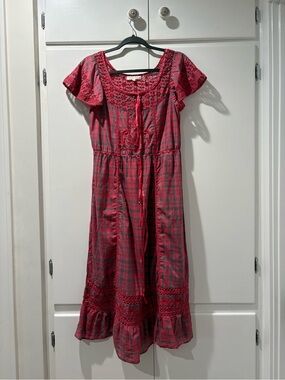 LoveShackFancy Red Floral Eyelet Tie-Front Top